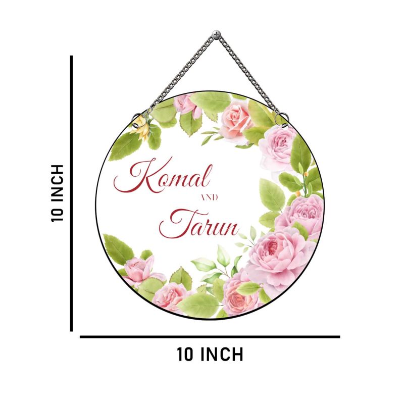 Personalized Rose Theme Couple Name Wall Hanging For Home Entrance  Door Name Plate Hanging Birthday, Anniversary Gift For Couples Decorative Wall Art For Bedroom